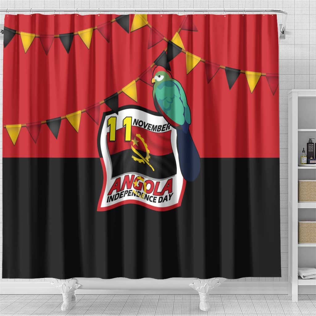 Happy Angola Independence Day Shower Curtain With Red-crested Turaco - African Pride