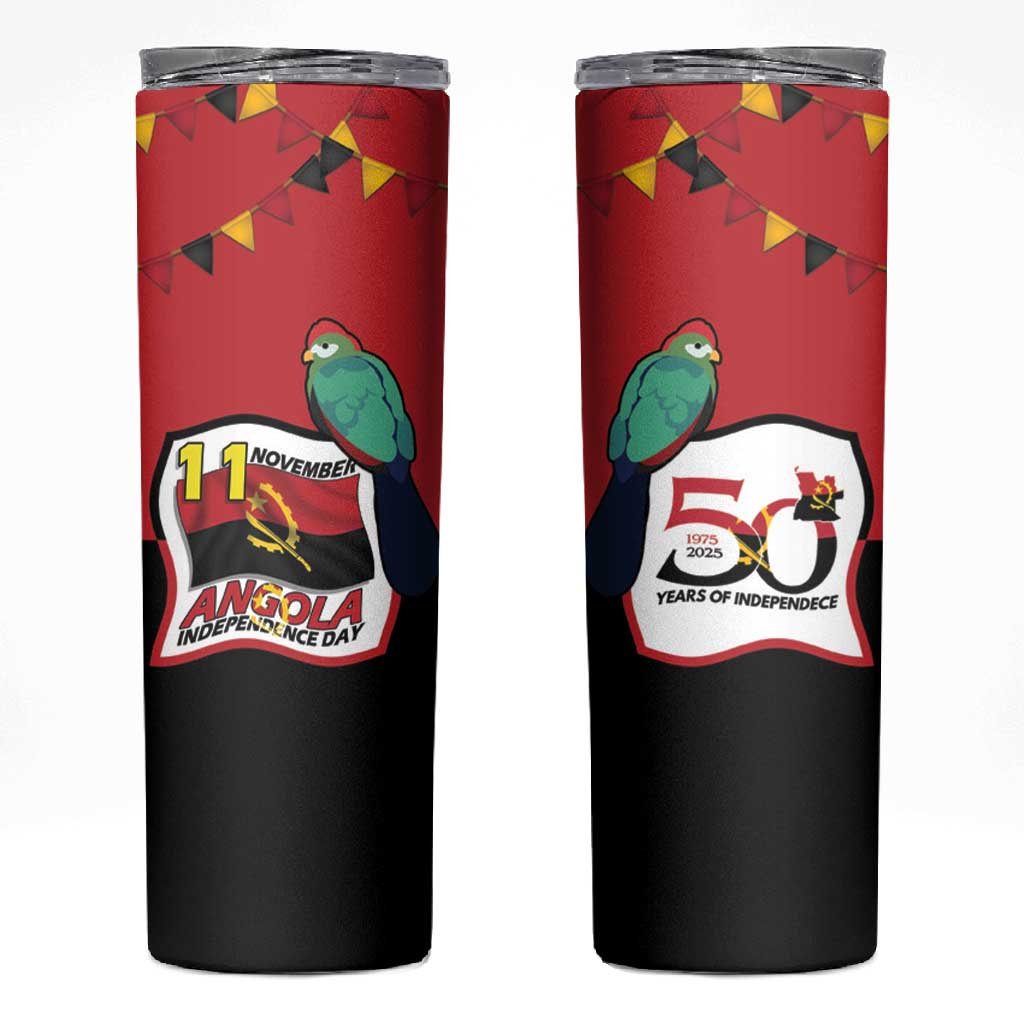 Happy Angola Independence Day Skinny Tumbler With Red-crested Turaco - African Pride