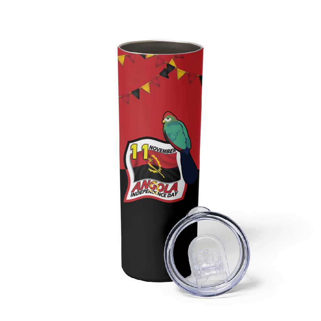 Happy Angola Independence Day Skinny Tumbler With Red-crested Turaco - African Pride