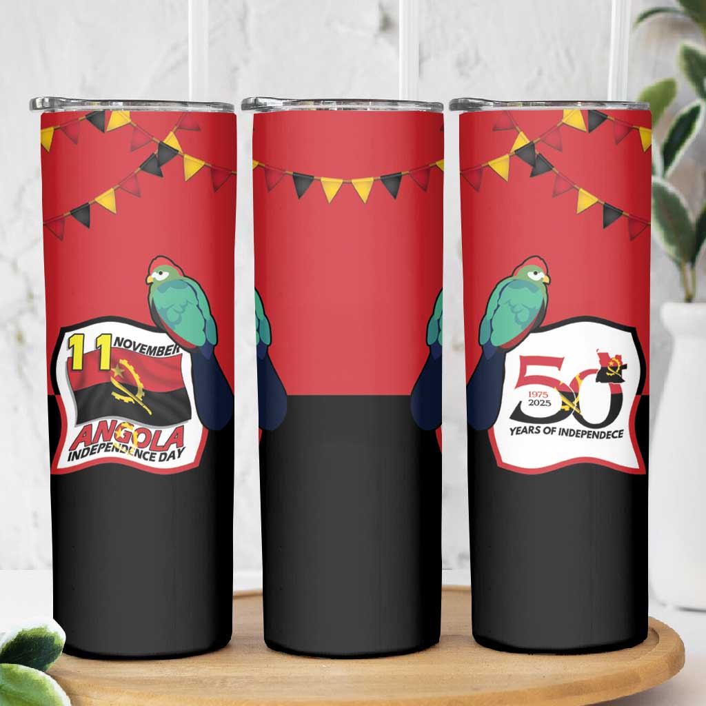Happy Angola Independence Day Skinny Tumbler With Red-crested Turaco - African Pride
