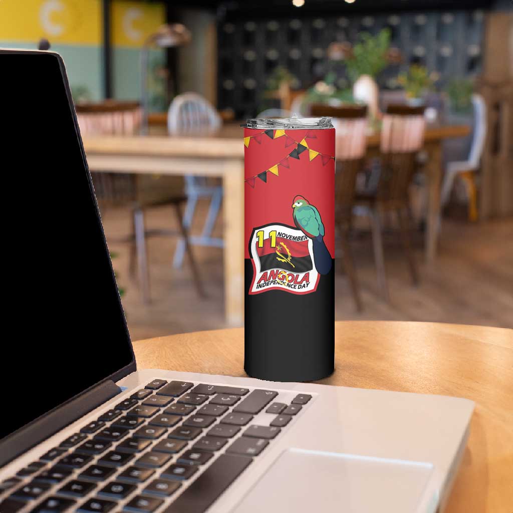 Happy Angola Independence Day Skinny Tumbler With Red-crested Turaco - African Pride