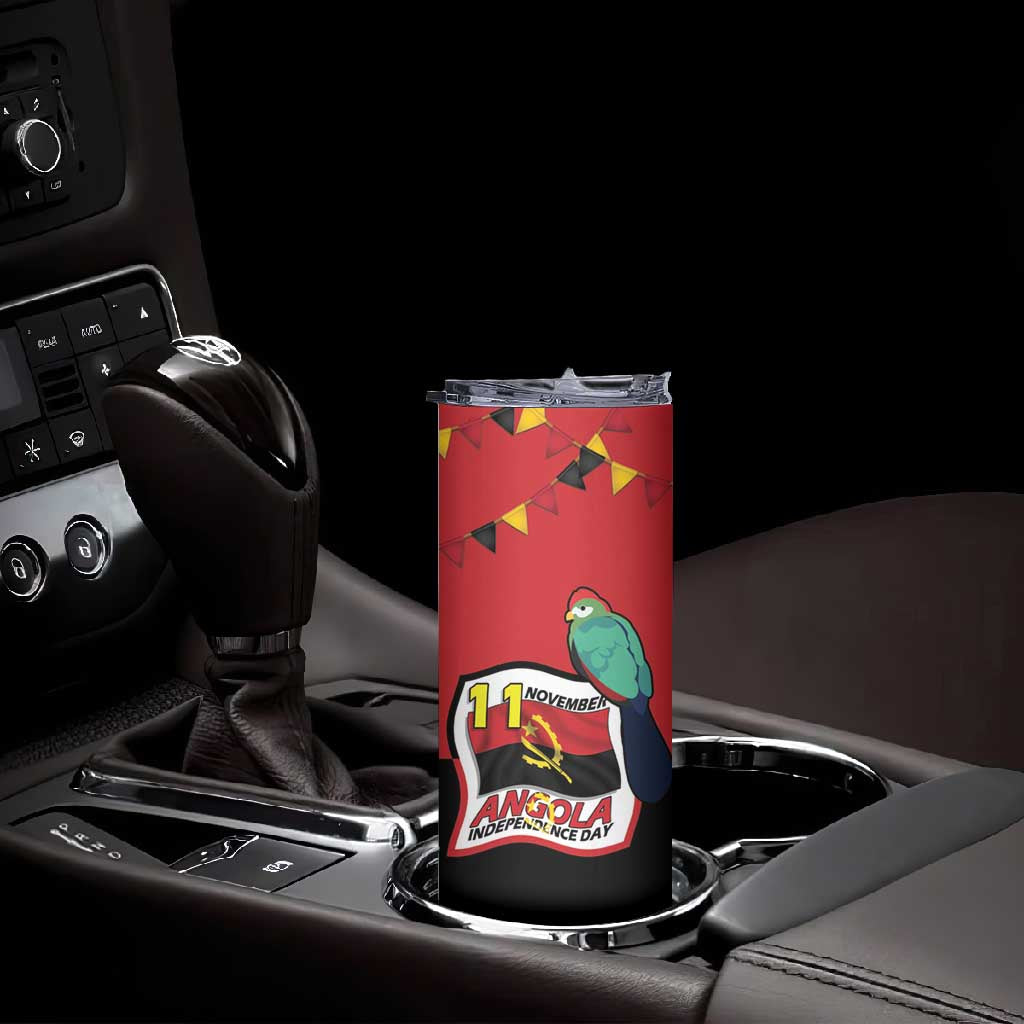 Happy Angola Independence Day Skinny Tumbler With Red-crested Turaco - African Pride