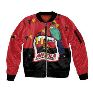 Happy Angola Independence Day Sleeve Zip Bomber Jacket With Red-crested Turaco - African Pride