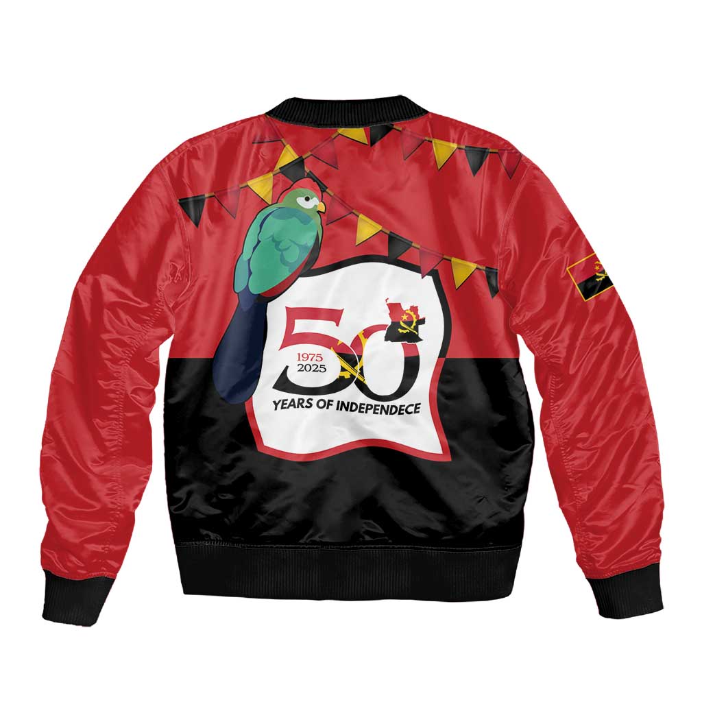 Happy Angola Independence Day Sleeve Zip Bomber Jacket With Red-crested Turaco - African Pride
