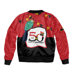 Happy Angola Independence Day Sleeve Zip Bomber Jacket With Red-crested Turaco - African Pride