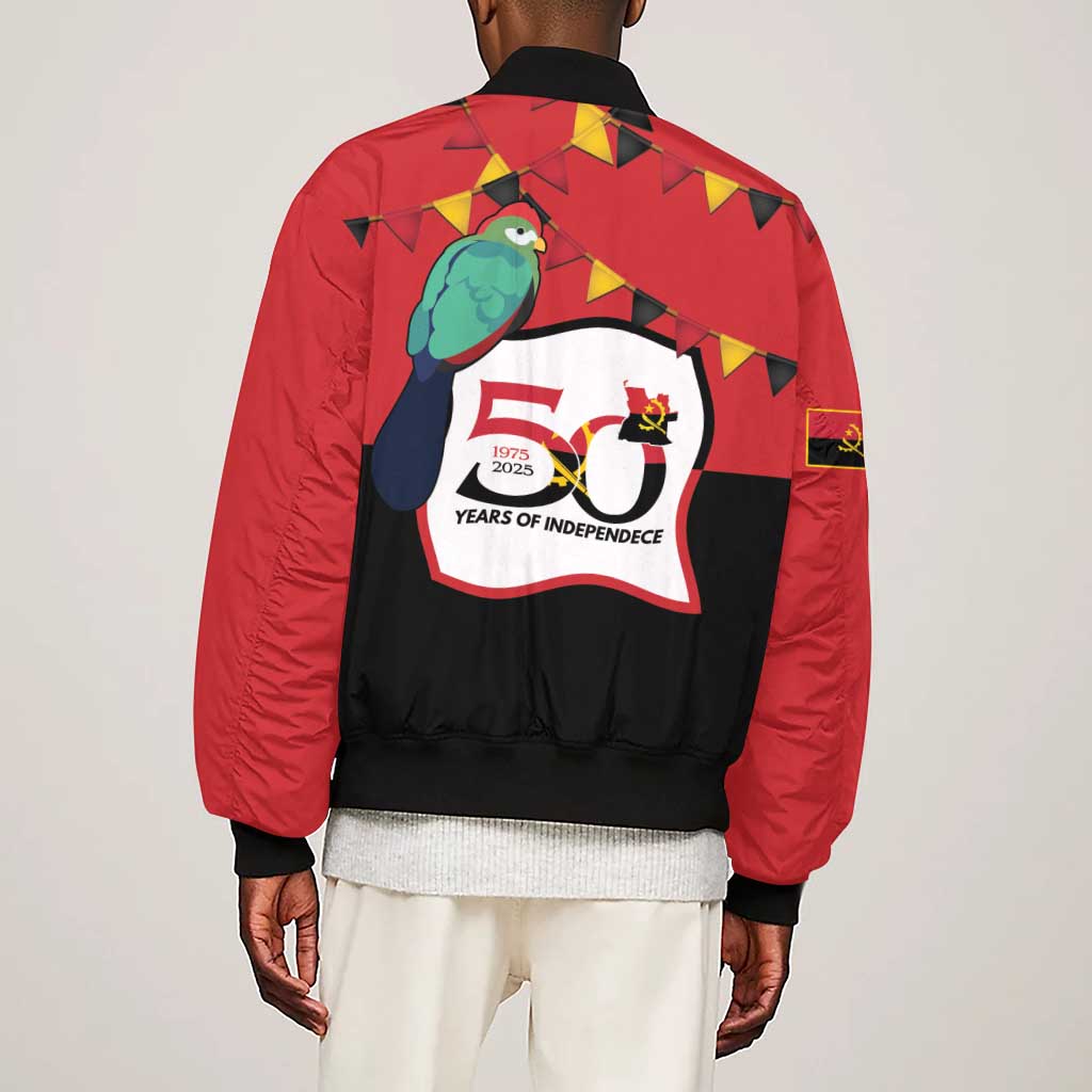 Happy Angola Independence Day Sleeve Zip Bomber Jacket With Red-crested Turaco - African Pride