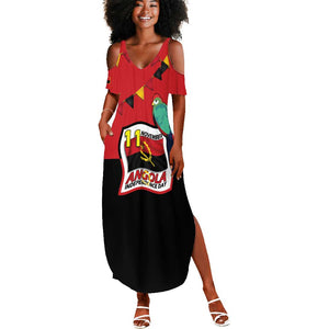 Happy Angola Independence Day Summer Maxi Dress With Red-crested Turaco - African Pride