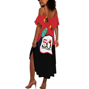 Happy Angola Independence Day Summer Maxi Dress With Red-crested Turaco - African Pride