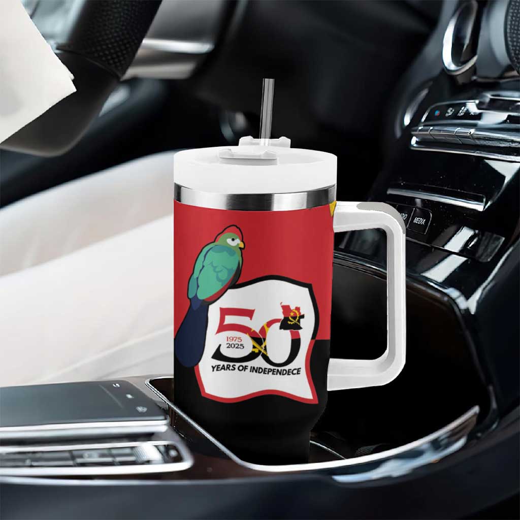 Happy Angola Independence Day Tumbler With Handle With Red-crested Turaco - African Pride