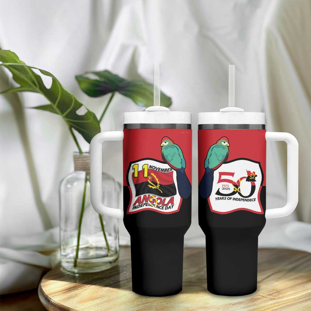 Happy Angola Independence Day Tumbler With Handle With Red-crested Turaco - African Pride