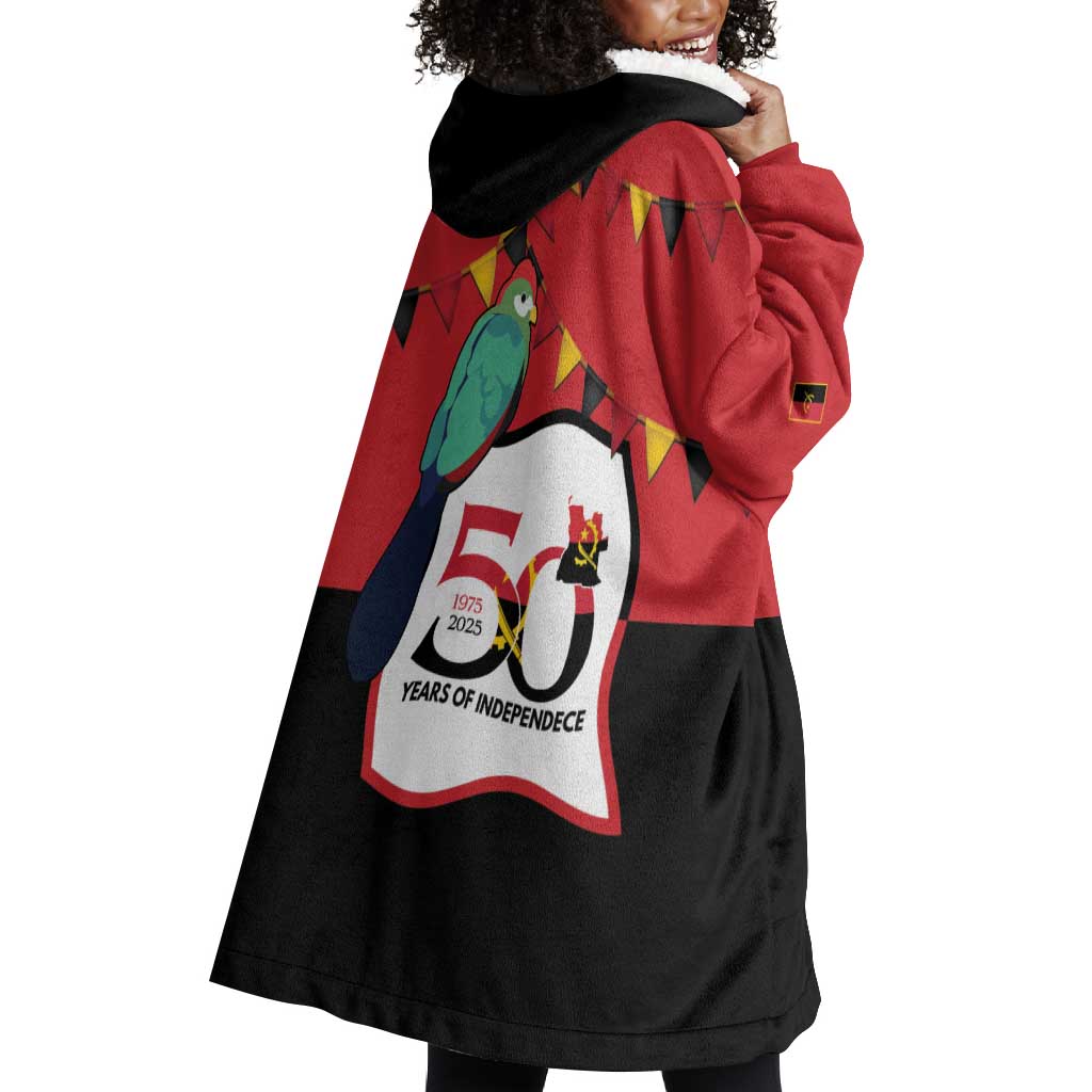 Happy Angola Independence Day Wearable Blanket Hoodie With Red-crested Turaco - African Pride