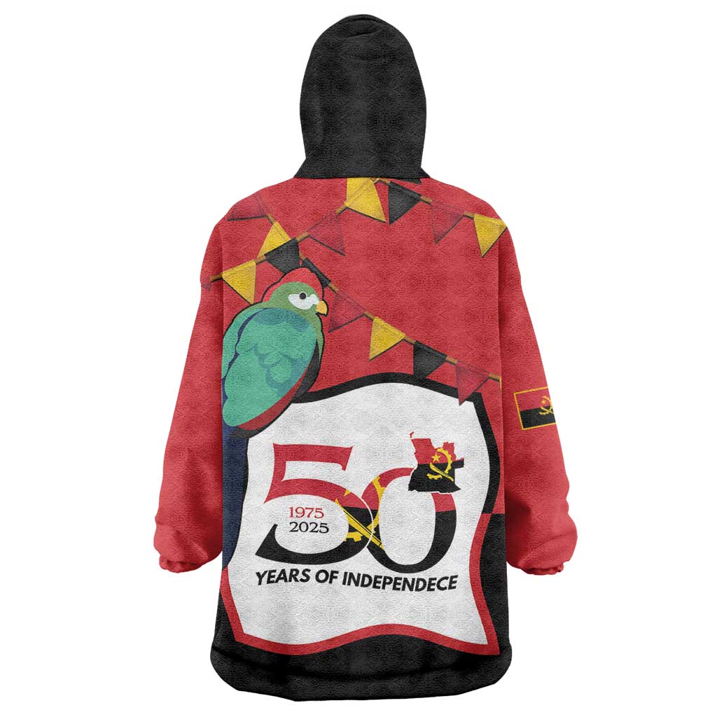 Happy Angola Independence Day Wearable Blanket Hoodie With Red-crested Turaco - African Pride
