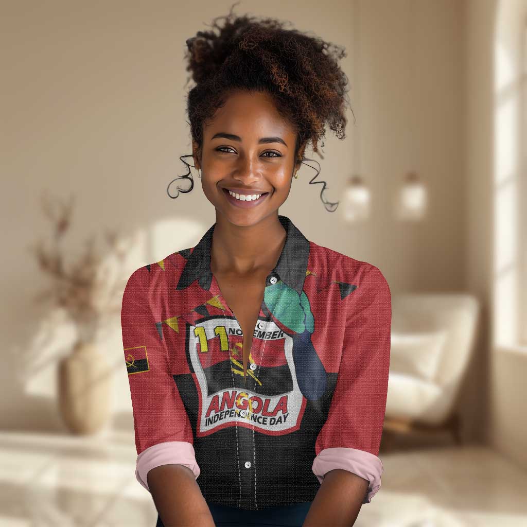 Happy Angola Independence Day Women Casual Shirt With Red-crested Turaco - African Pride