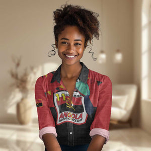 Happy Angola Independence Day Women Casual Shirt With Red-crested Turaco - African Pride