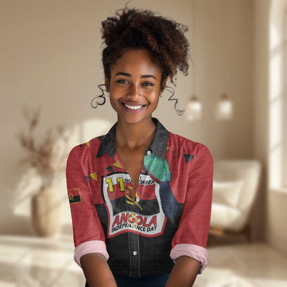 Happy Angola Independence Day Women Casual Shirt With Red-crested Turaco - African Pride