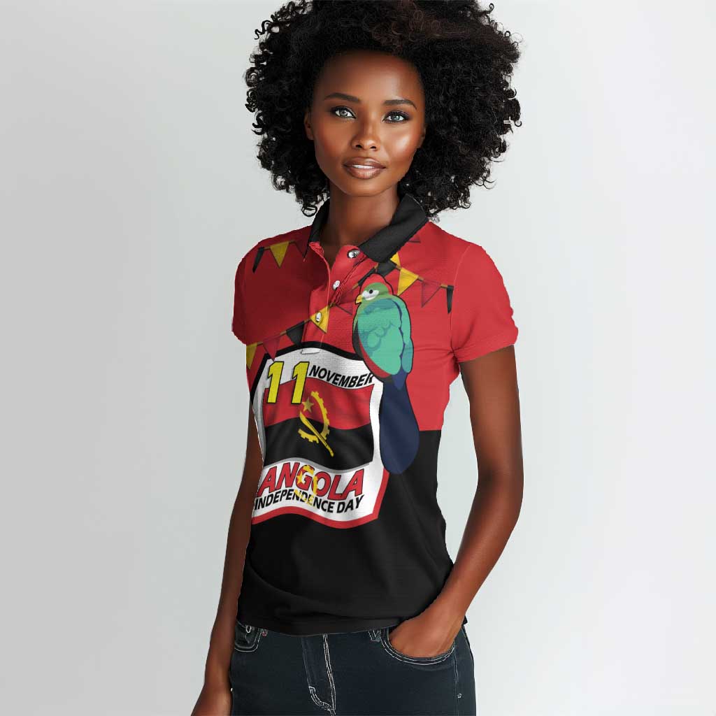 Happy Angola Independence Day Women Polo Shirt With Red-crested Turaco - African Pride
