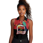 Happy Angola Independence Day Women Sleeveless Polo Shirt With Red-crested Turaco - African Pride
