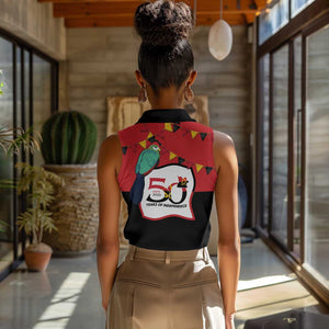 Happy Angola Independence Day Women Sleeveless Polo Shirt With Red-crested Turaco - African Pride