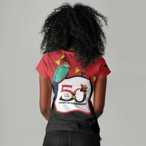 Happy Angola Independence Day Women V-Neck T-Shirt With Red-crested Turaco - African Pride