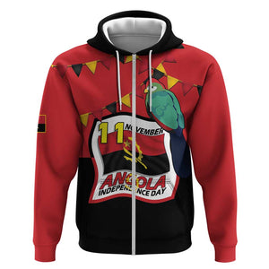 Happy Angola Independence Day Zip Hoodie With Red-crested Turaco - African Pride
