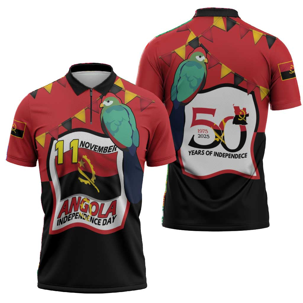 Happy Angola Zipper Polo Shirt 50 Years of Independence