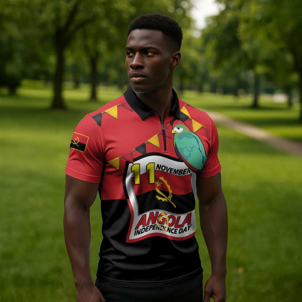 Happy Angola Zipper Polo Shirt 50 Years of Independence