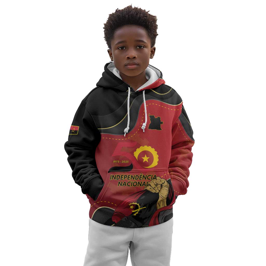Personalized Dia da Independencia de Angola Kid Hoodie Virtus Unita Fortior - African Pride