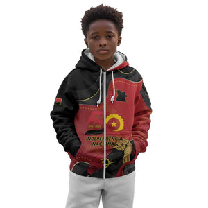 Personalized Dia da Independencia de Angola Kid Hoodie Virtus Unita Fortior - African Pride