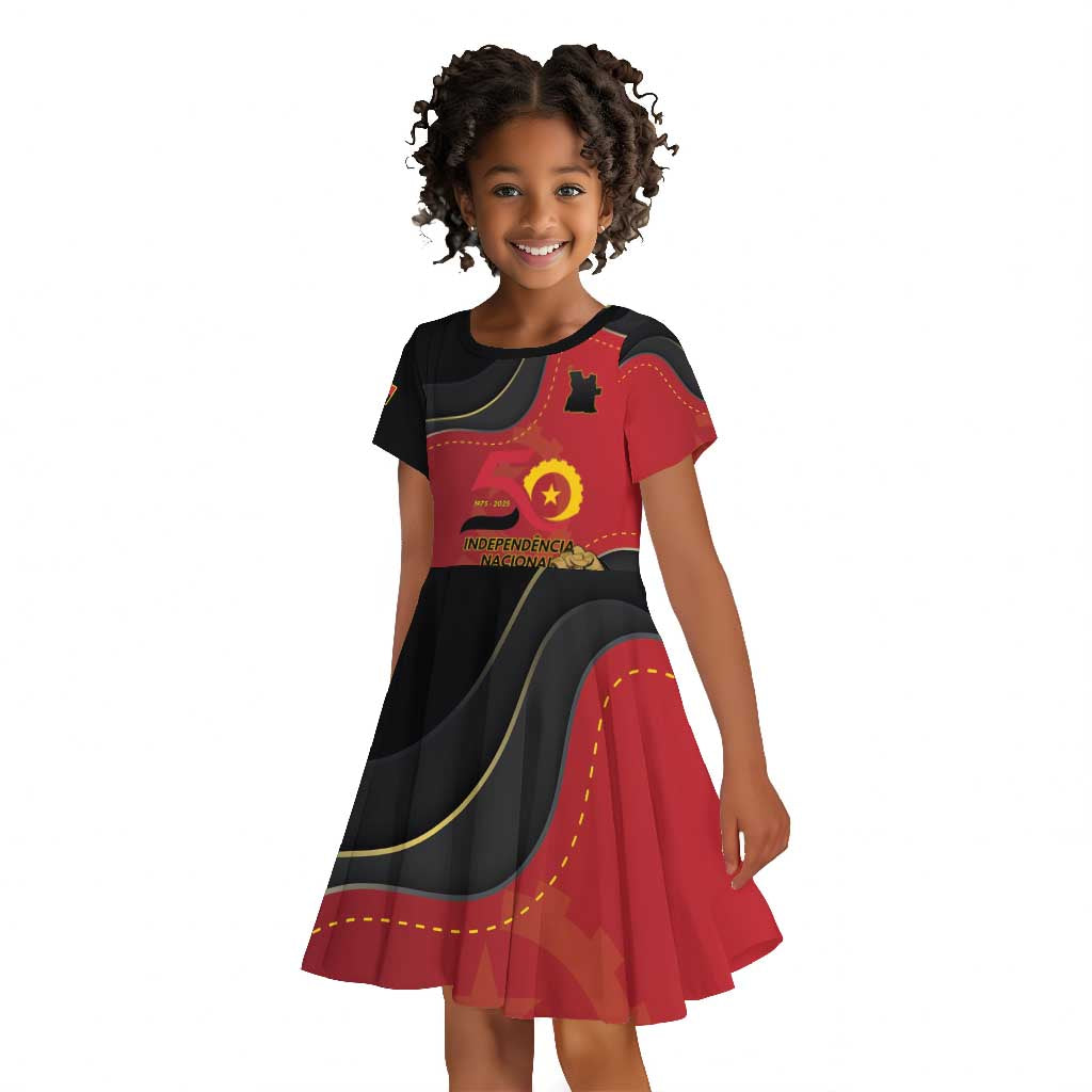 Personalized Dia da Independencia de Angola Kid Short Sleeve Dress Virtus Unita Fortior - African Pride