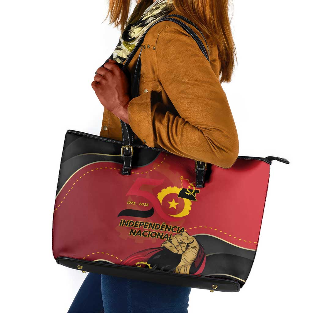 Dia da Independencia de Angola Leather Tote Bag Virtus Unita Fortior - African Pride