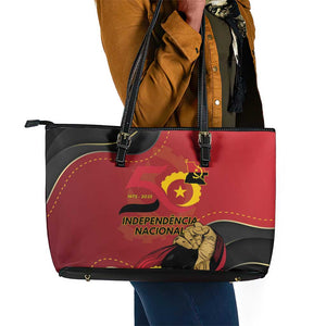 Dia da Independencia de Angola Leather Tote Bag Virtus Unita Fortior - African Pride