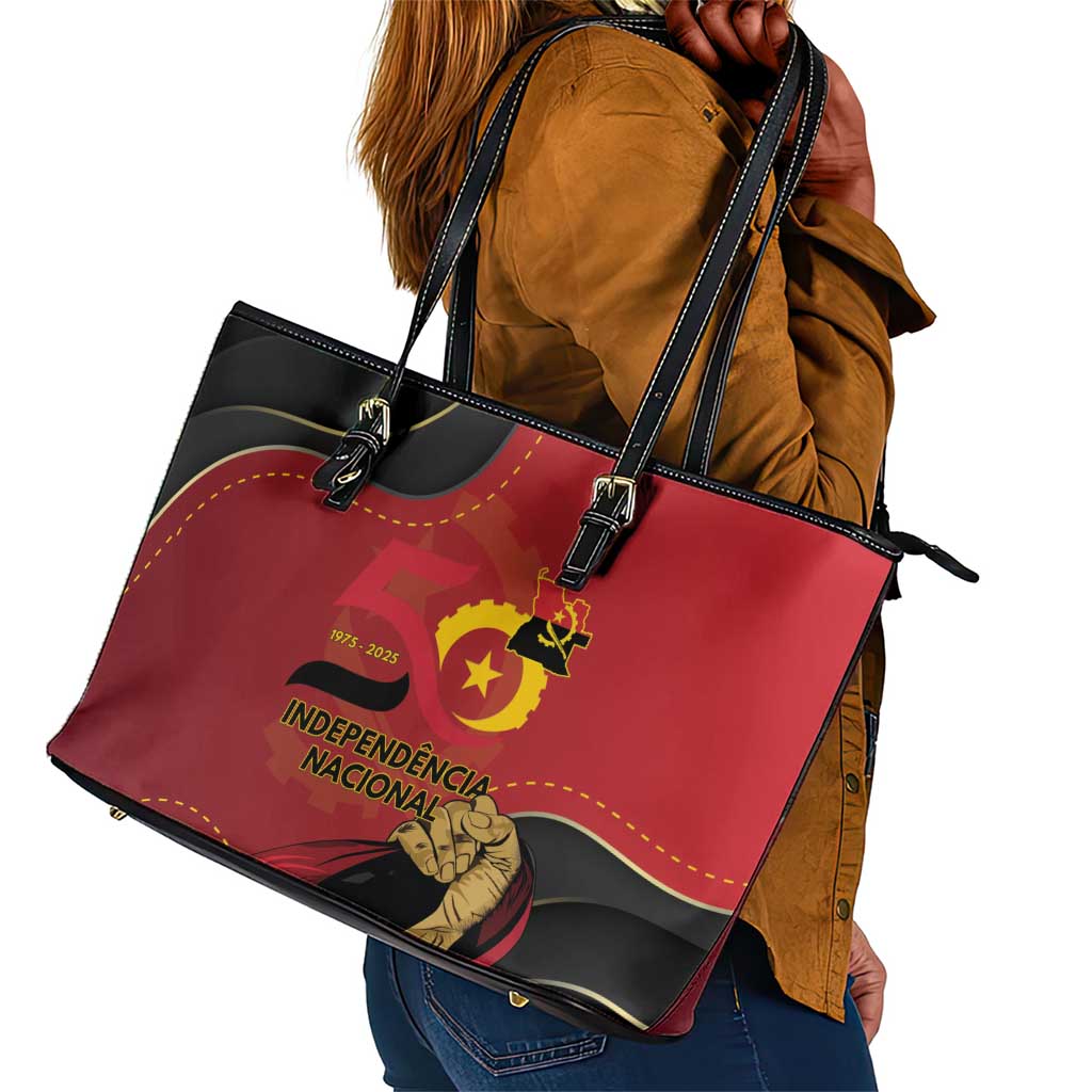 Dia da Independencia de Angola Leather Tote Bag Virtus Unita Fortior - African Pride