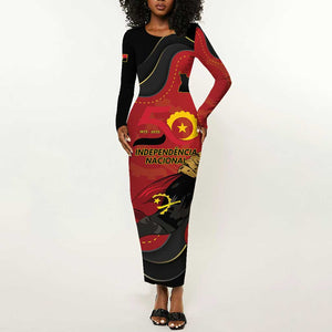 Personalized Dia da Independencia de Angola Long Sleeve Bodycon Dress Virtus Unita Fortior - African Pride