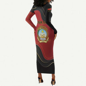 Personalized Dia da Independencia de Angola Long Sleeve Bodycon Dress Virtus Unita Fortior - African Pride