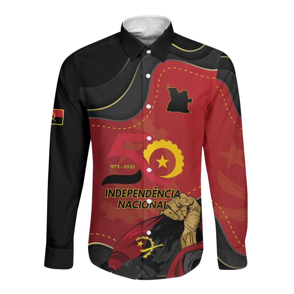 Personalized Dia da Independencia de Angola Long Sleeve Button Shirt Virtus Unita Fortior - African Pride