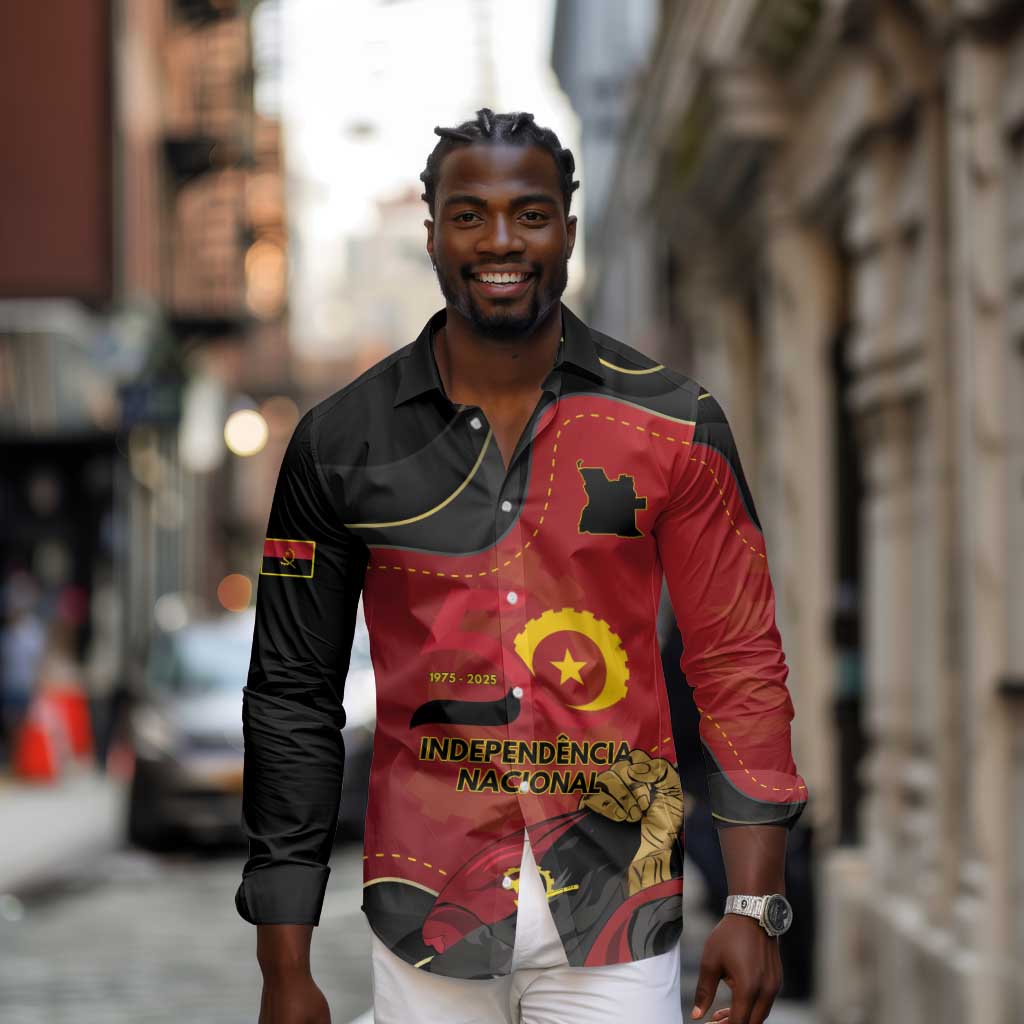 Personalized Dia da Independencia de Angola Long Sleeve Button Shirt Virtus Unita Fortior - African Pride