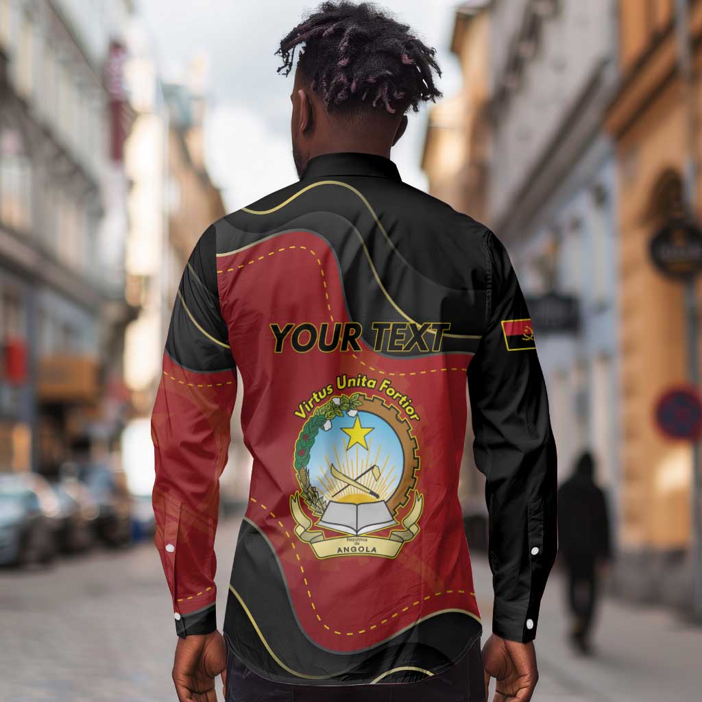 Personalized Dia da Independencia de Angola Long Sleeve Button Shirt Virtus Unita Fortior - African Pride