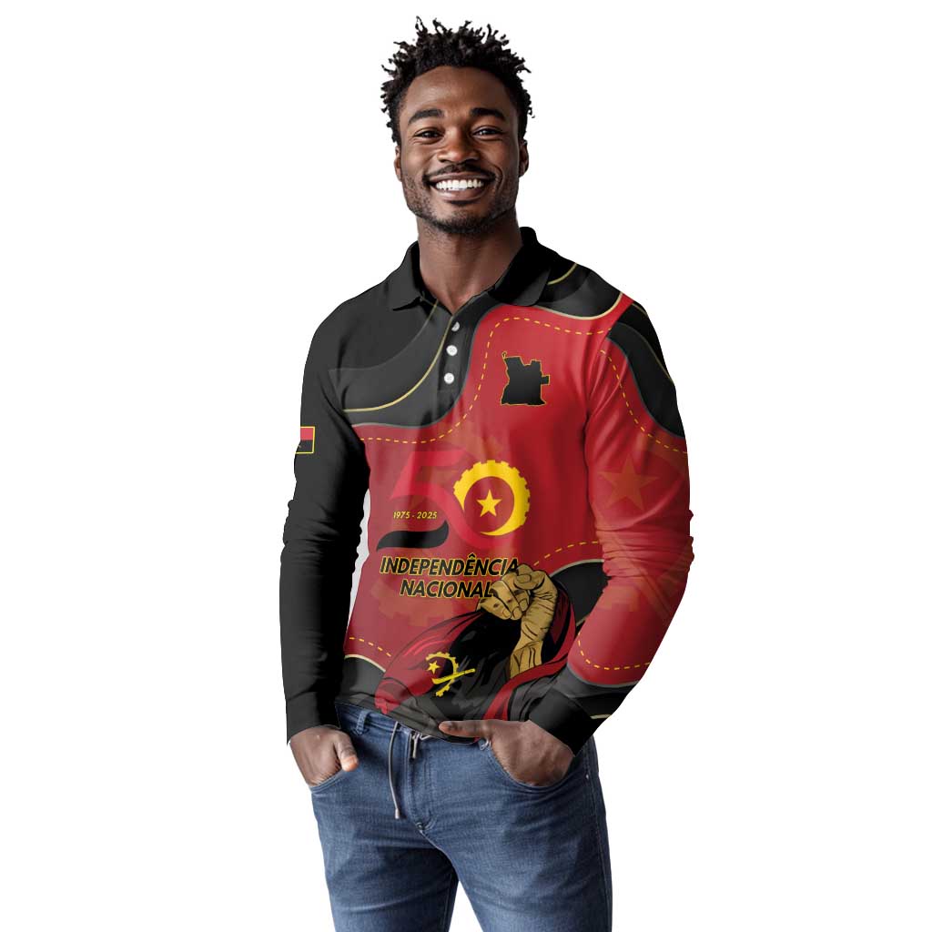 Personalized Dia da Independencia de Angola Long Sleeve Polo Shirt Virtus Unita Fortior - African Pride