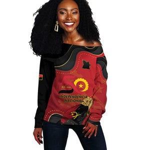 Personalized Dia da Independencia de Angola Off Shoulder Sweater Virtus Unita Fortior - African Pride