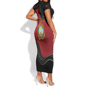 Personalized Dia da Independencia de Angola Short Sleeve Bodycon Dress Virtus Unita Fortior - African Pride