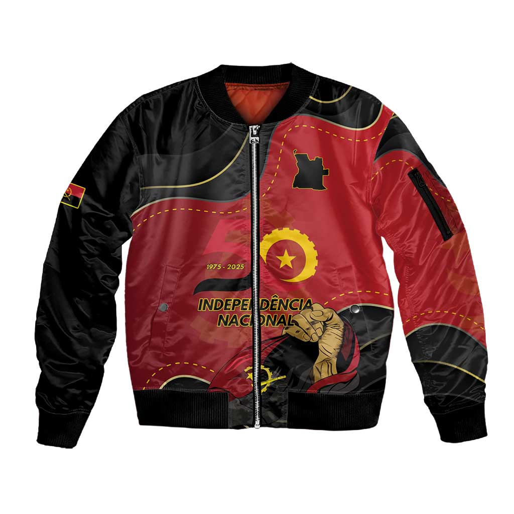 Personalized Dia da Independencia de Angola Sleeve Zip Bomber Jacket Virtus Unita Fortior - African Pride