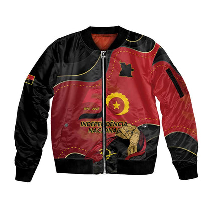 Personalized Dia da Independencia de Angola Sleeve Zip Bomber Jacket Virtus Unita Fortior - African Pride
