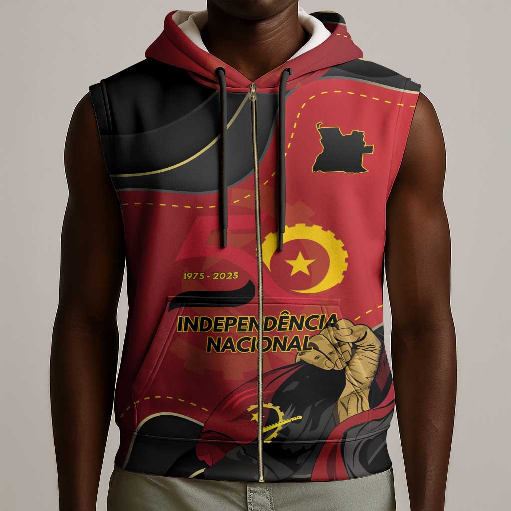 Personalized Dia da Independencia de Angola Sleeveless Zip Hoodie Virtus Unita Fortior - African Pride