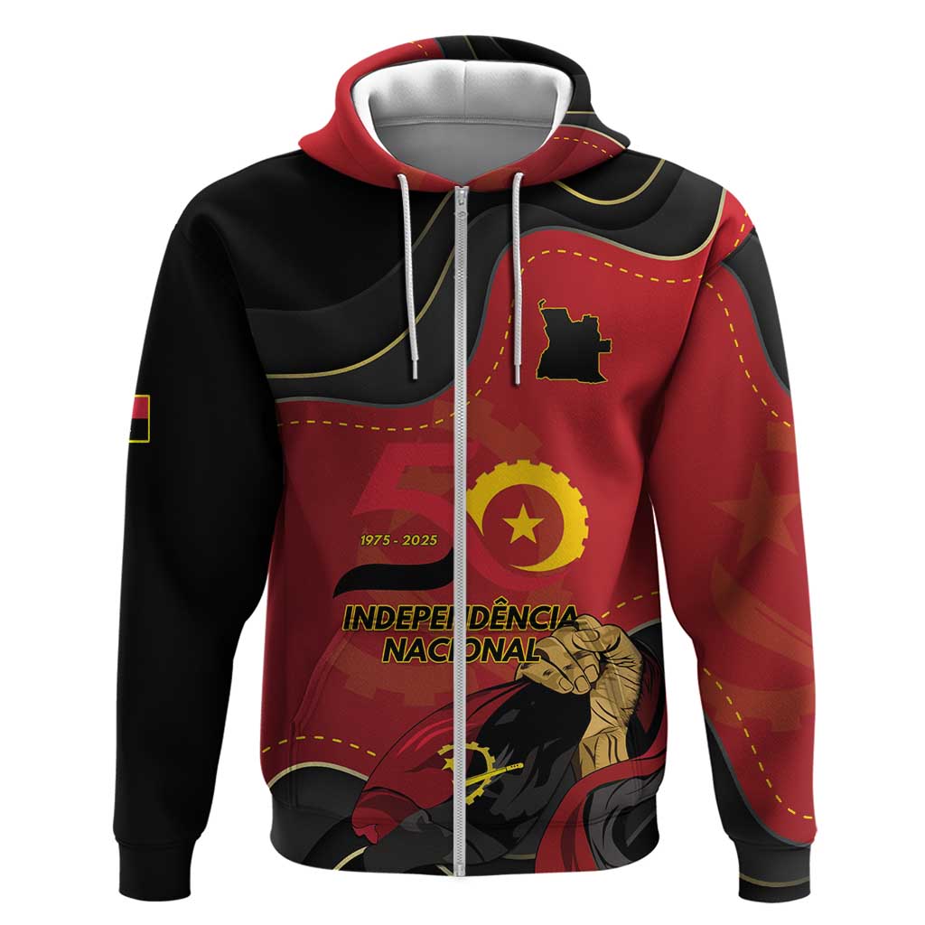 Personalized Dia da Independencia de Angola Zip Hoodie Virtus Unita Fortior - African Pride