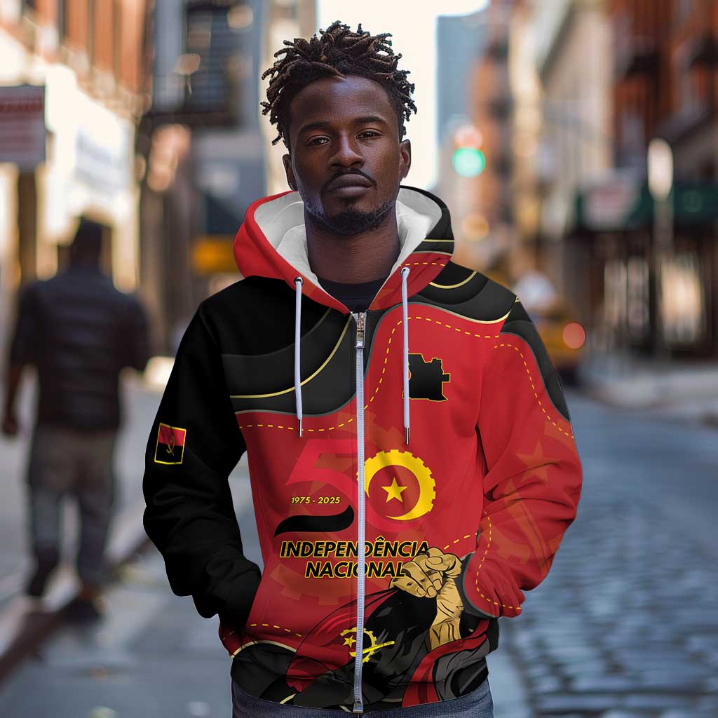 Personalized Dia da Independencia de Angola Zip Hoodie Virtus Unita Fortior - African Pride