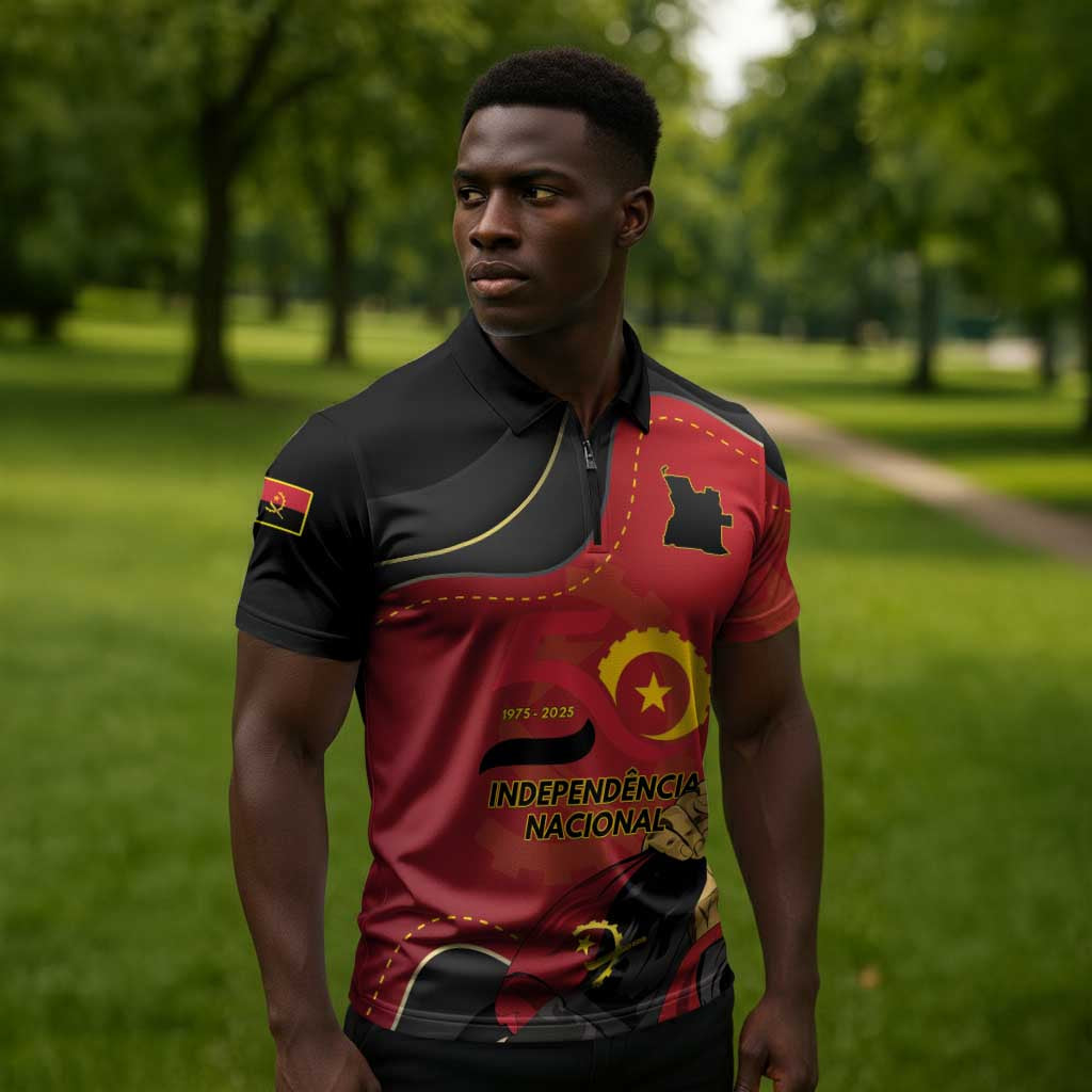 Personalized Angola Independence Day Zipper Polo Shirt Virtue Is Stronger When United