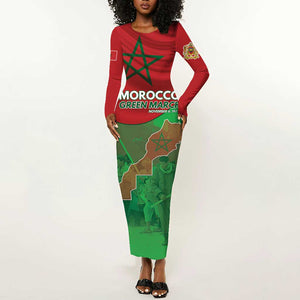 Morocco La Marche Verte Long Sleeve Bodycon Dress Happy 50th Anniversary - African Pride