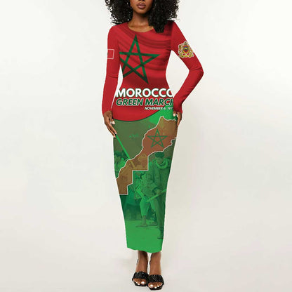 Morocco La Marche Verte Long Sleeve Bodycon Dress Happy 50th Anniversary - African Pride