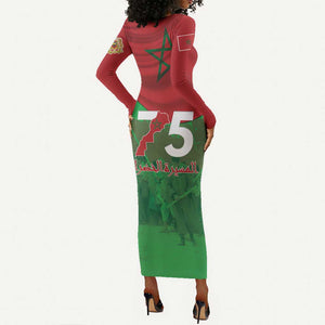 Morocco La Marche Verte Long Sleeve Bodycon Dress Happy 50th Anniversary - African Pride
