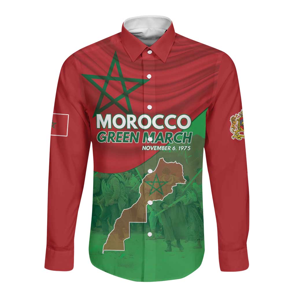 Morocco La Marche Verte Long Sleeve Button Shirt Happy 50th Anniversary - African Pride